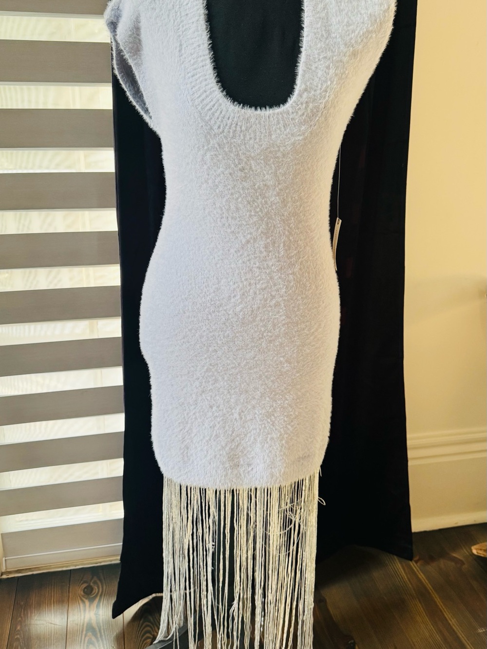 Sleeveless light blue Fringe Knit Bodycon Dress
